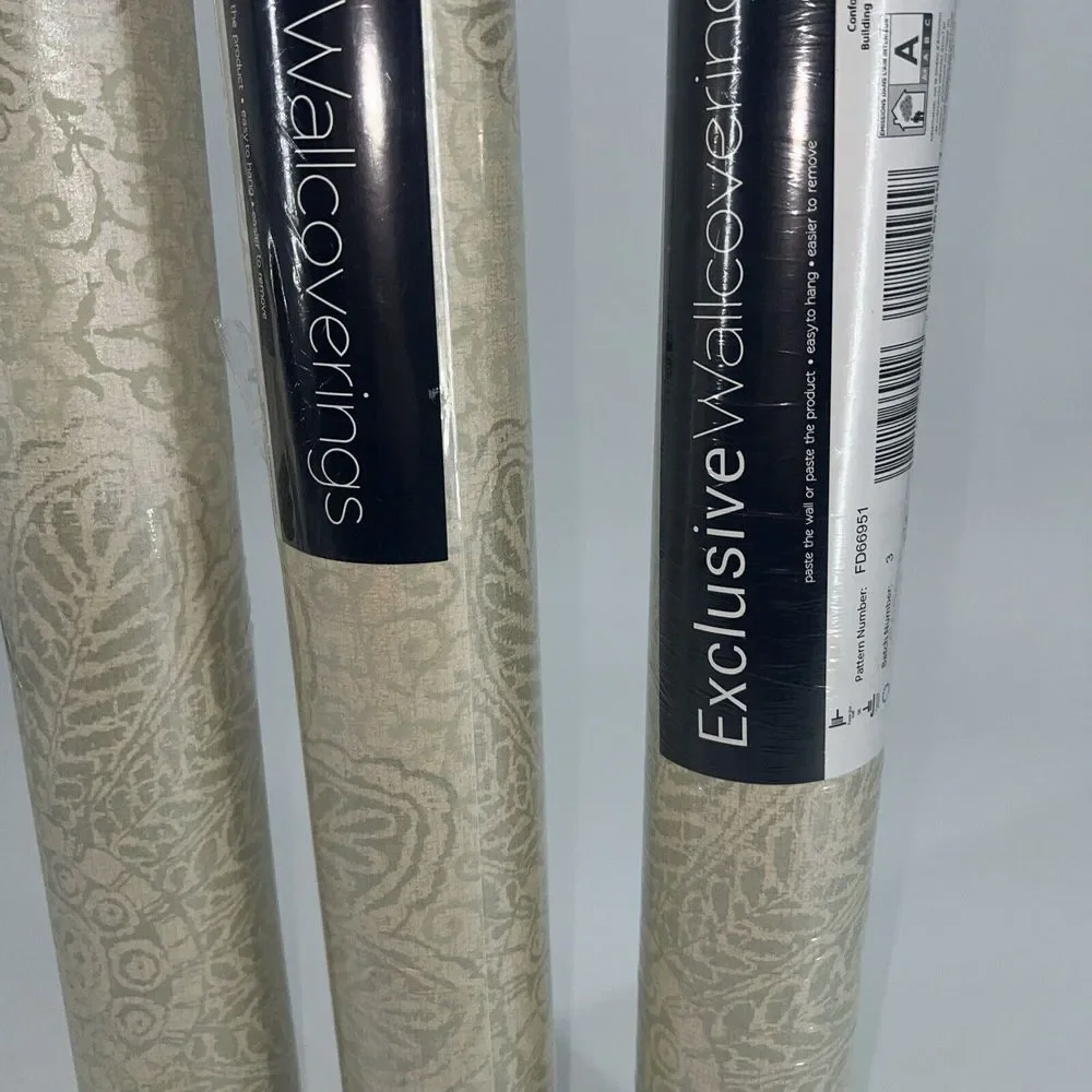 Kenneth James 301-66951 Tribe Modern Floral Scroll Wallpaper, Sage Total 156sq F
